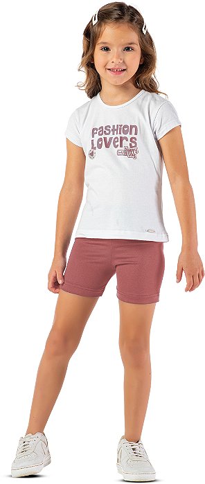Conjunto infantil menina algodão e bermuda suplex rose