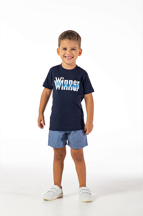 Conjunto infantil menino estampado algodão marinho