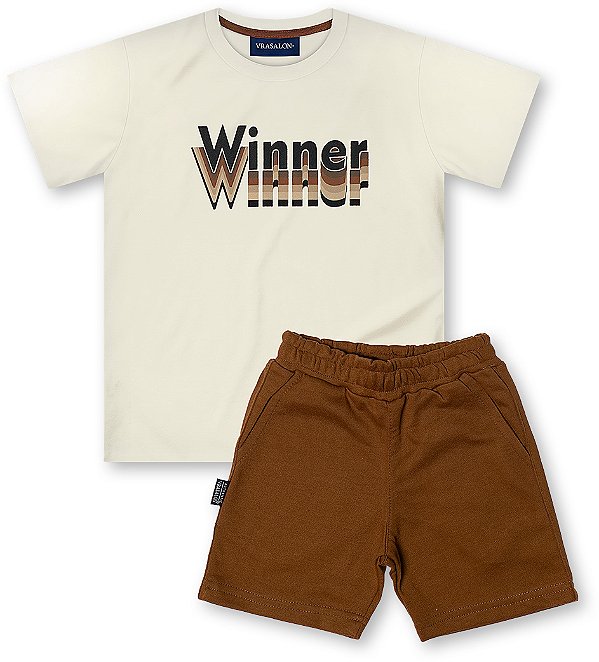 Conjunto infantil menino estampado winner algodão crú