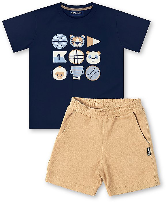 Conjunto infantil menino estampado esporte algodão marinho