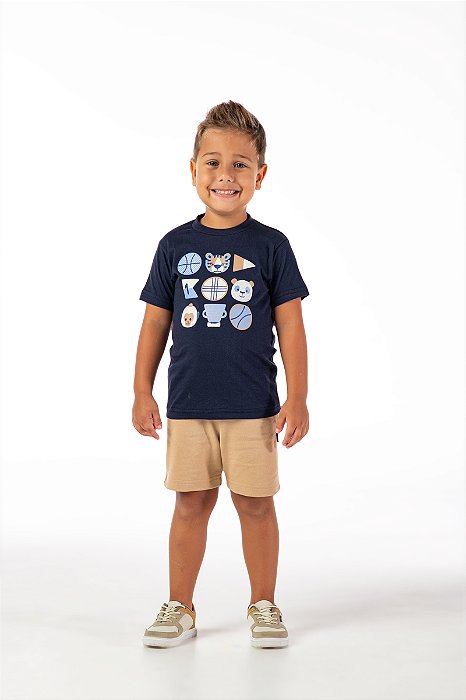 Conjunto infantil menino estampado esporte algodão marinho