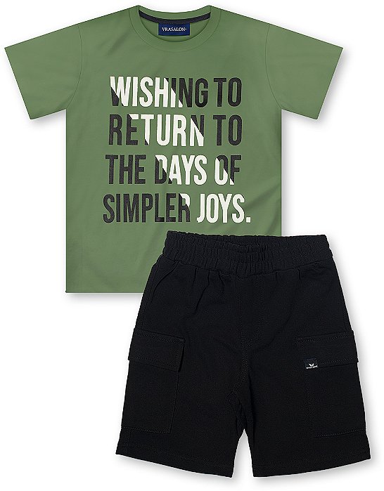 Conjunto infantil verão menino estampado algodão verde