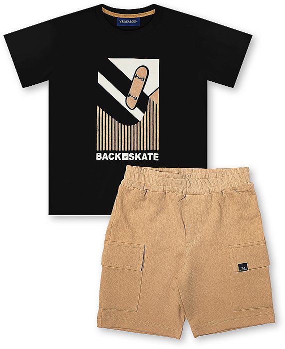 Conjunto infantil verão menino skate algodão preto