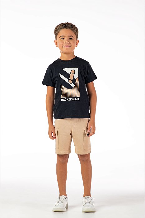 Conjunto infantil verão menino skate algodão preto