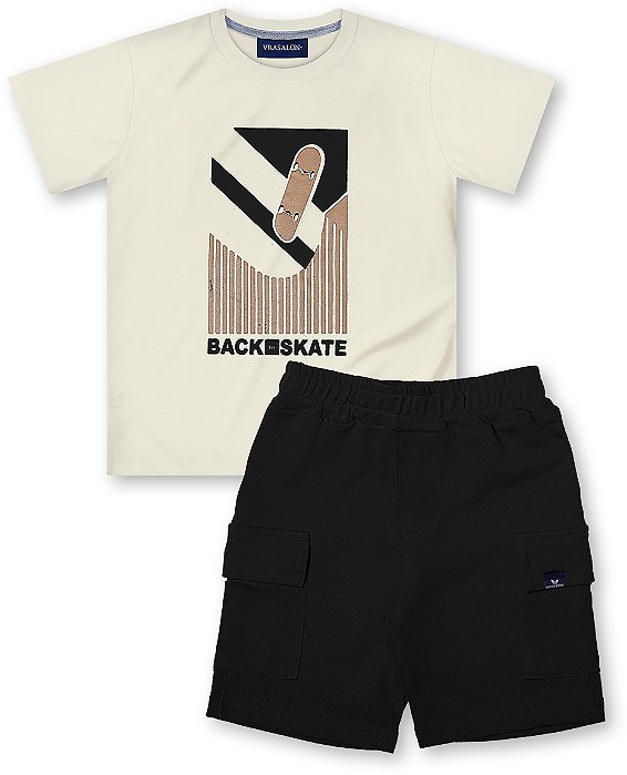 Conjunto infantil verão menino skate algodão crú