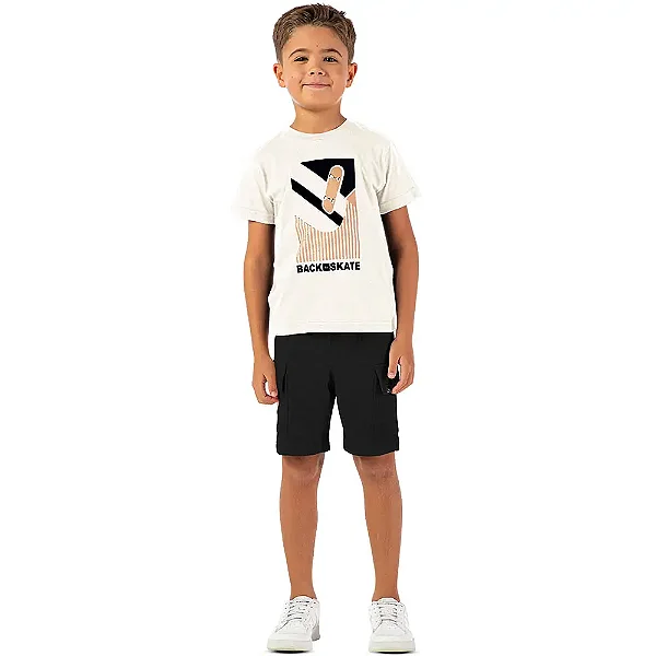 Conjunto infantil verão menino skate algodão crú