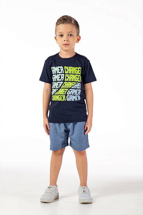 Conjunto infantil menino gamer algodão marinho