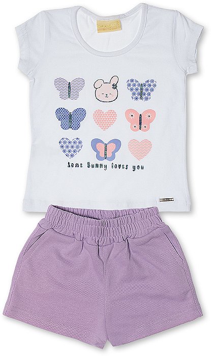 Conjunto infantil menina borboleta algodão lilás