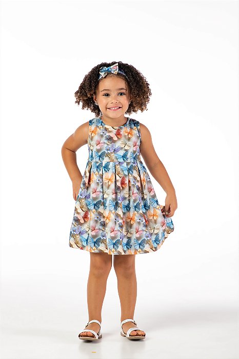 Vestido infantil menina borboletas algodão com faixa