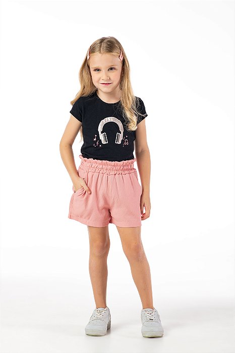 Conjunto infantil menina headphone algodão preto