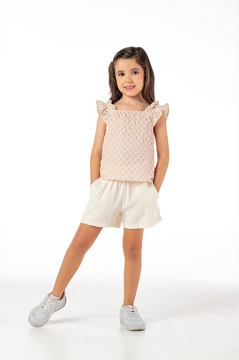 Conjunto infantil menina bordado franzido rose