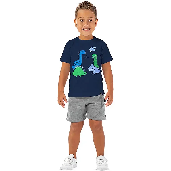 Conjunto infantil menino dinossauro algodão marinho