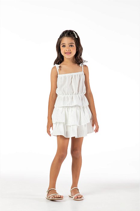 Conjunto infantil menina blusa amarração lurex crú