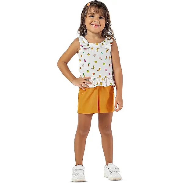 Conjunto infantil menina frutas algodão laranja