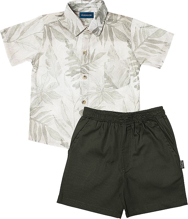 Conjunto Infantil Bebê Menino Camisa Social e Bermuda Sarja