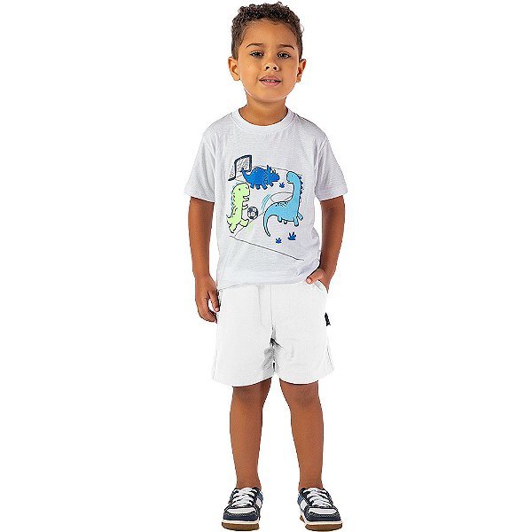 Bermuda Infantil Menino Sarja Branca Lisa com Bolso