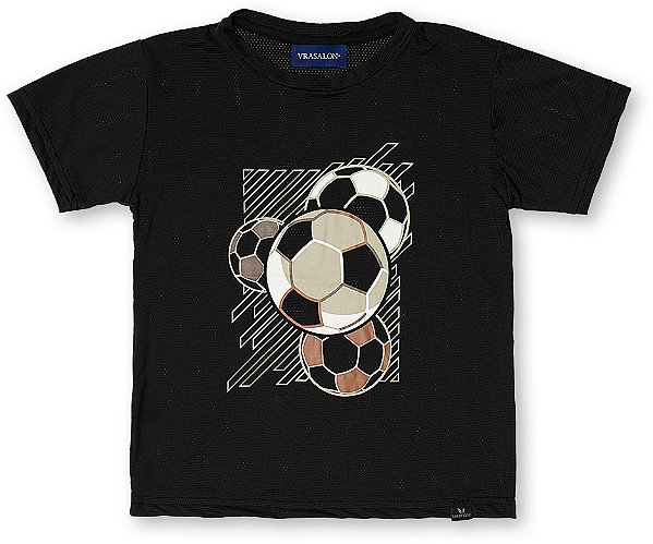 Camiseta infantil menino dry fit estampa futebol preta