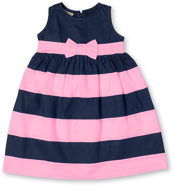 Vestido infantil menina listrado com laço algodão rosa