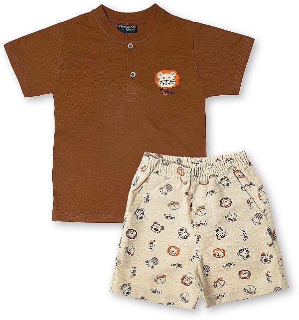 Conjunto infantil menino safari algodão marrom