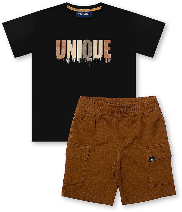 Conjunto infantil menino estampa unique algodão preto