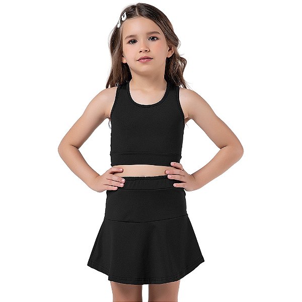 Top Infantil Menina Esportivo Para Escola e Ginástica Preto