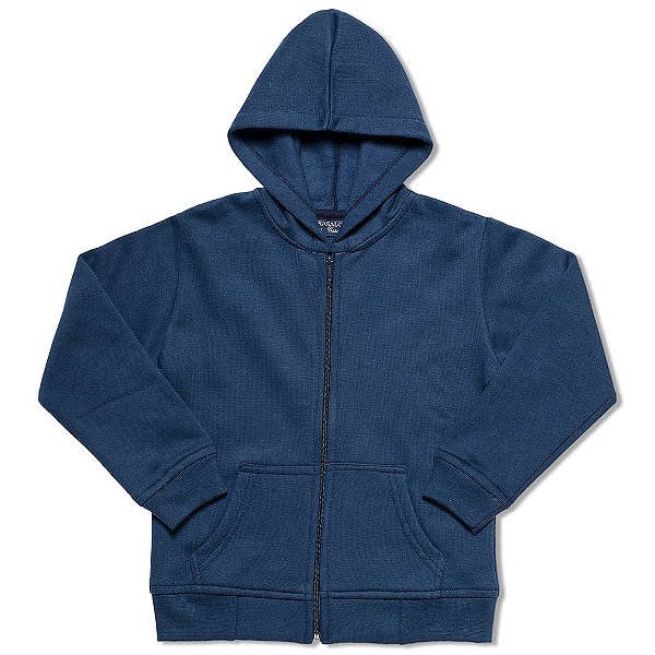 Moletom Infantil Flanelado Capuz e Zíper Unissex Marinho