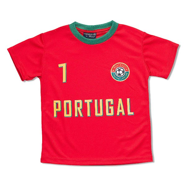 Camiseta Infantil Portugal Dry Fit Esportiva Unissex Vermelha
