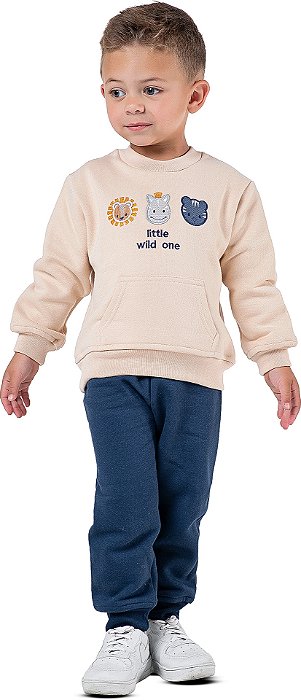 Conjunto Moletom Bebê Menino Little Wild One com Bolso