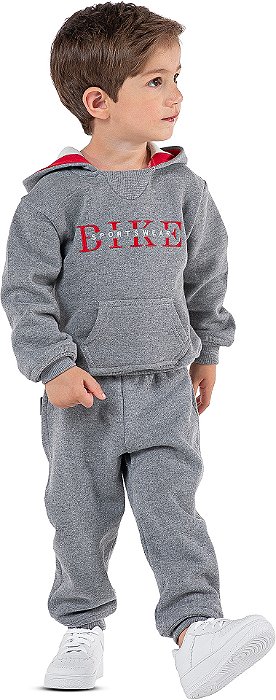 Conjunto Moletom Infantil Menino Bike Sports com Capuz Cinza
