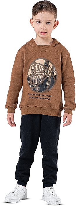 Conjunto Moletom Infantil Menino Urban Street com Capuz Marrom