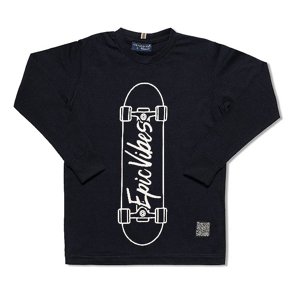 Camiseta Infantil Menino Skate Epic Vibes 100% Algodão Preta