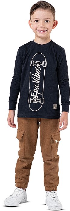 Camiseta Infantil Menino Skate Epic Vibes 100% Algodão Preta