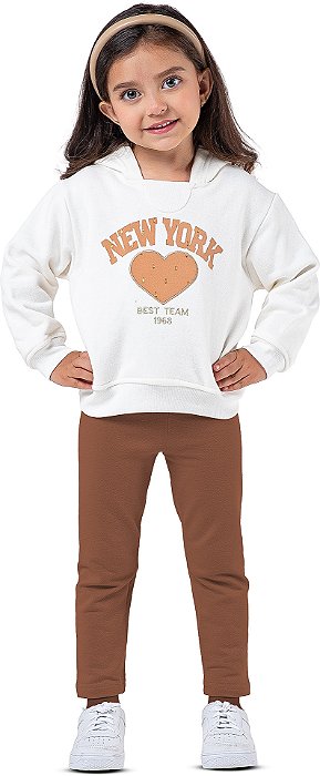 Conjunto Infantil Menina Moletom New York Coração com Capuz