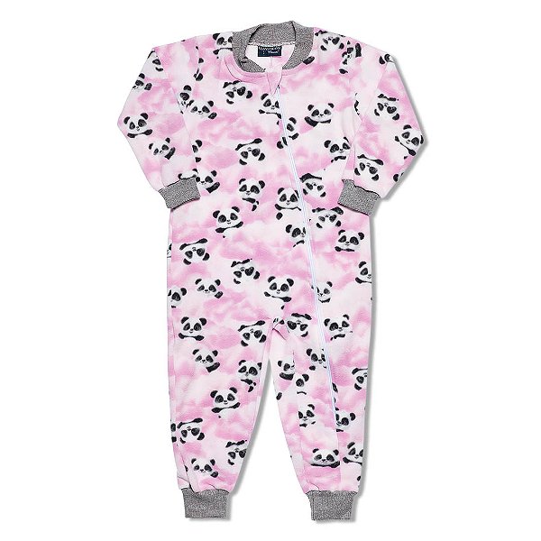 Pijama Macacão Menina Soft Panda com Zíper Rosa
