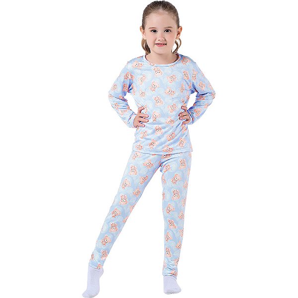 Pijama Infantil Menina Ursinho Super Macio Azul