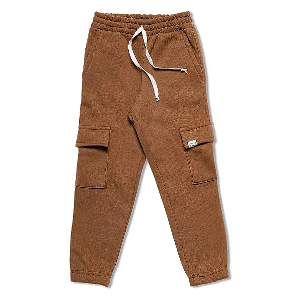 Calça infantil moletom jogger cargo marrom nutella