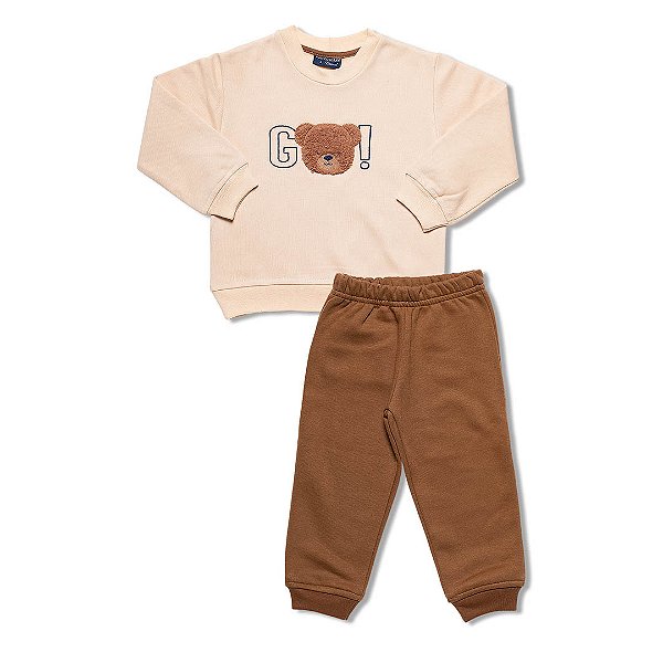 Conjunto Moletom Infantil Menino Ursinho Peludinho Marrom