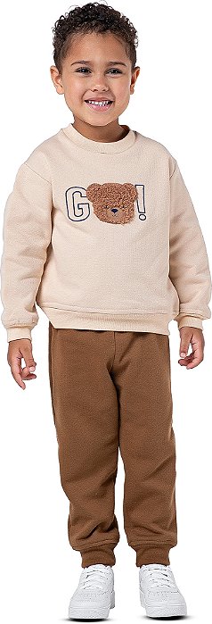 Conjunto Moletom Infantil Menino Ursinho Peludinho Marrom