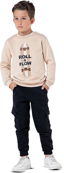 Conjunto Moletom Infantil Menino Skate com Capuz Areia