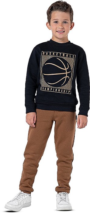 Conjunto Moletom Infantil Menino Basketball Preto