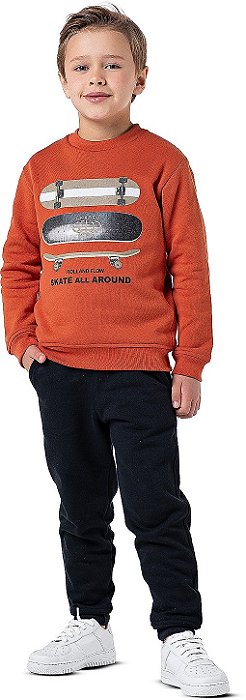 Conjunto moletom infantil menino Skates ocre