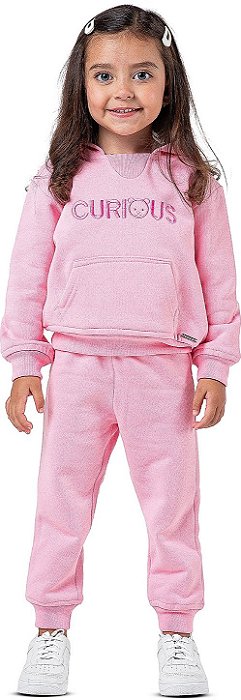 Conjunto Moletom Infantil Menina Curious Rosa Claro