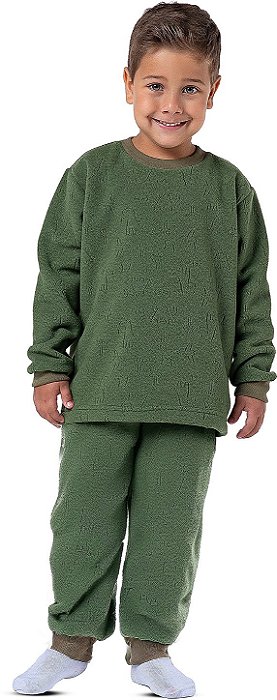 Pijama Infantil menino conjunto Soft Dino em relevo verde