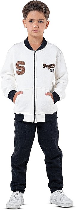 Conjunto Moletom Infantil Menino Power Kids off white