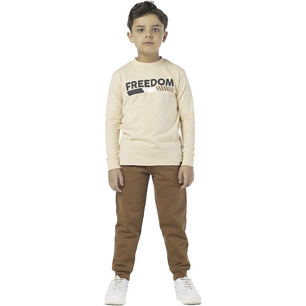 Camiseta Infantil Menino Manga Longa Freedom Bege