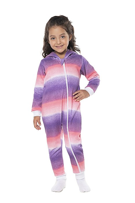 Pijama macacão infantil menina unicórnio moletom lilás