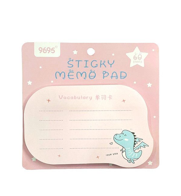 Bloco de Anotação Adesivo - Sticky memo Pad  ( Dino Azul  )