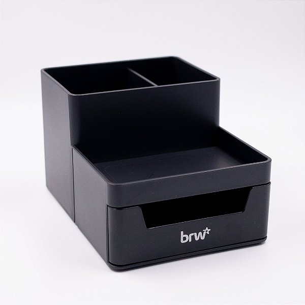 Organizador Plástico de Mesa com Gaveta c/ 4 Compartimentos BRW Preto