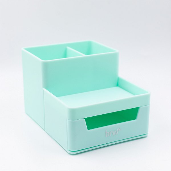 Organizador Plástico de Mesa com Gaveta c/ 4 Compartimentos BRW Verde Pastel