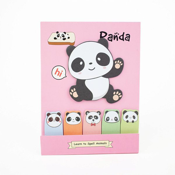 Bloco de Anotação com Marca Página Panda sentado #Rosa